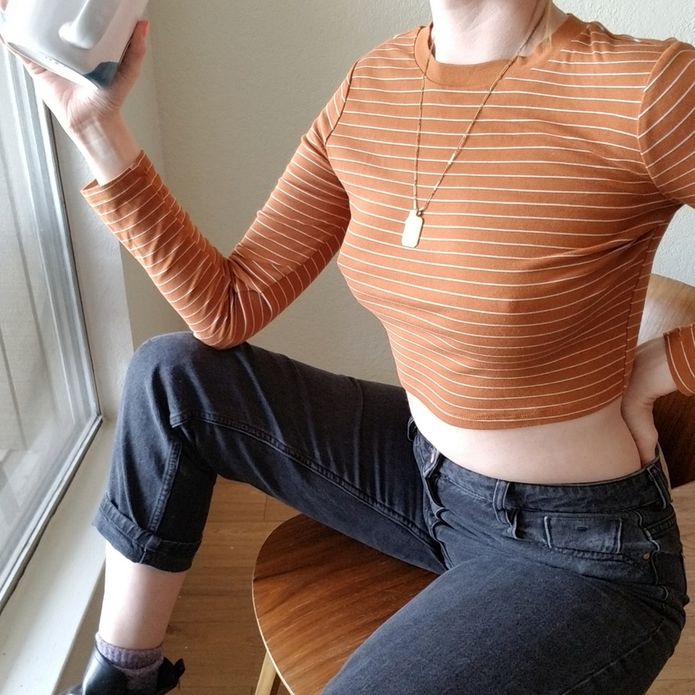 Burnt orange brown long sleeve crop top